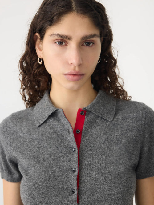 Wool Cashmere Slim Fit Polo Dark Charcoal