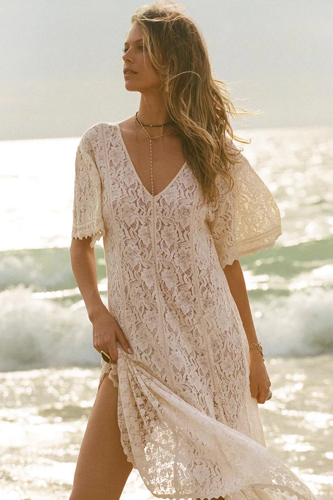 Lux Lisbon Lace Handkerchief Dress Vintage Cream