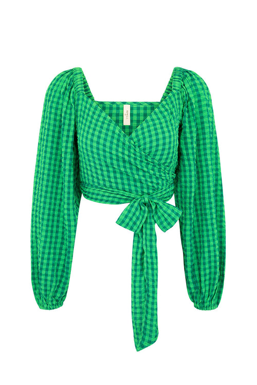 Pixie Gingham Wrap Top Grass
