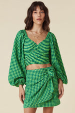 Pixie Gingham Wrap Top Grass