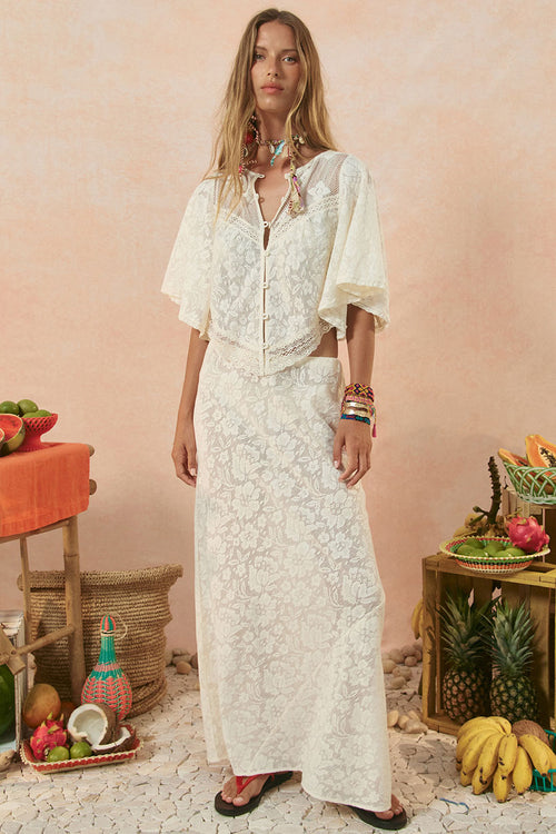 Free Love Lace Bias Skirt Vintage Cream