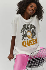 Queen Glitter Crest Merch Tee Vintage White