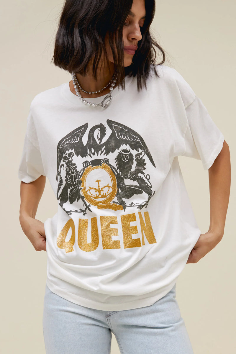 Queen Glitter Crest Merch Tee Vintage White