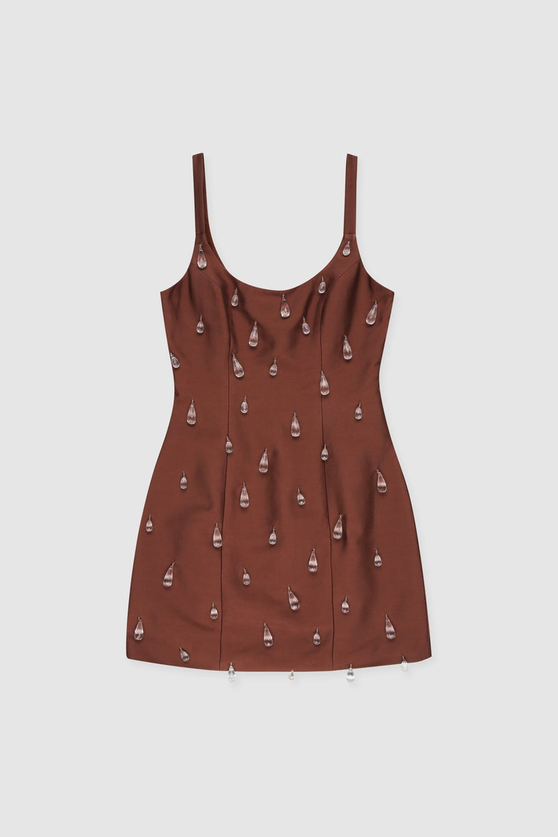 Luvia Beaded Mini Dress Chocolate