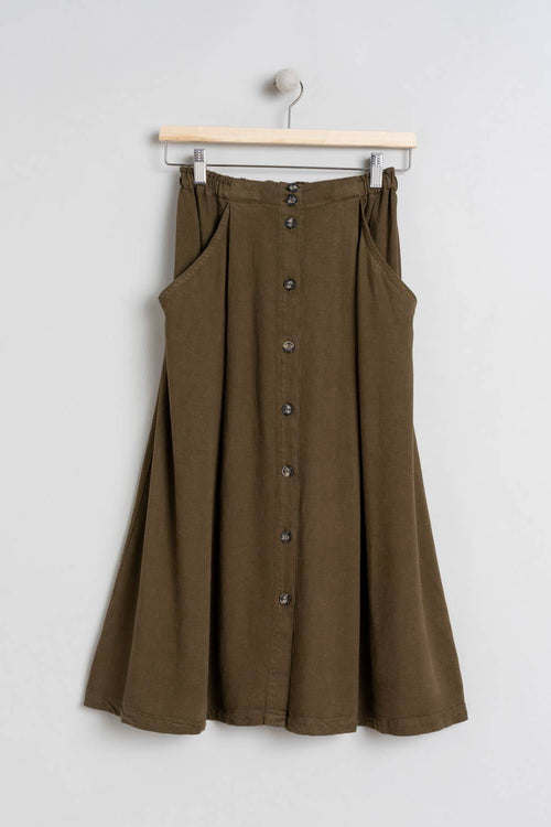 A-Line Linen Skirt Military