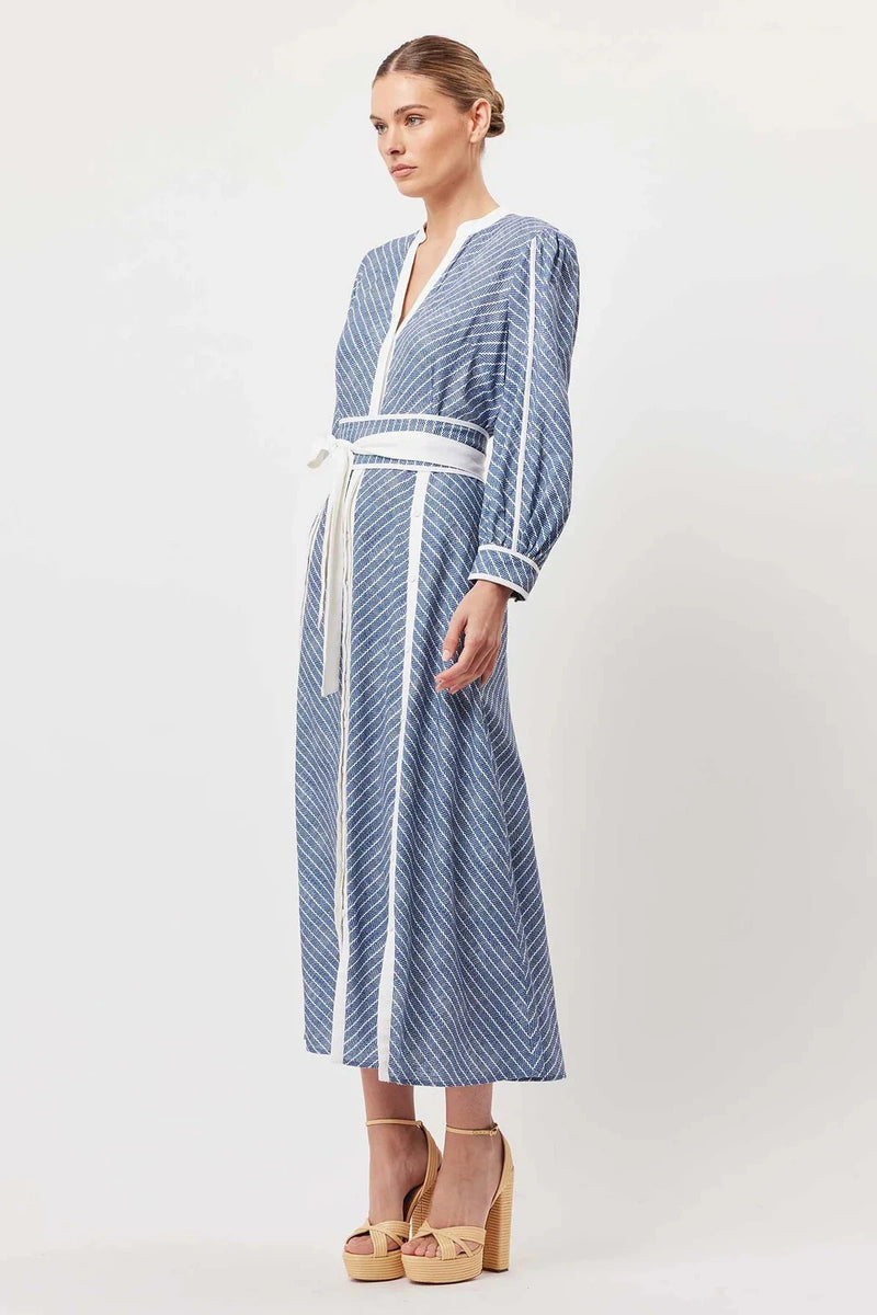 Coba Linen Viscose Midi Dress in Del Mar Stripe