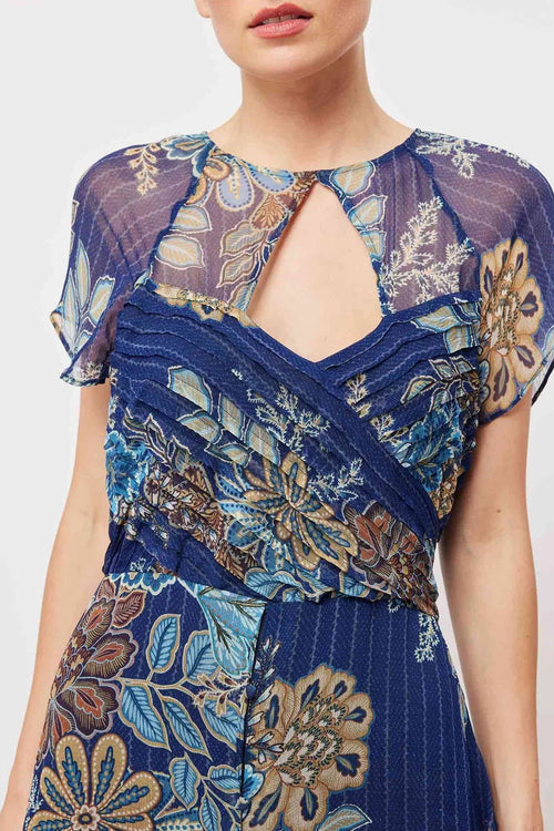 Rio Viscose Chiffon Midi Dress in Aztec Floral