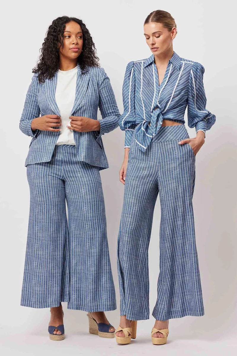 Panama Linen Viscose Wide Pant in Del Mar Stripe