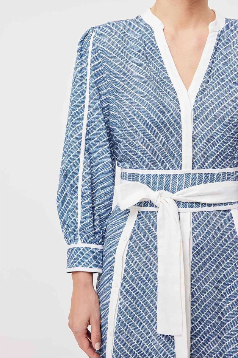 Coba Linen Viscose Midi Dress in Del Mar Stripe
