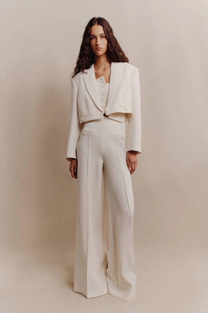 Amura High Waisted Wide Leg Pant Cream