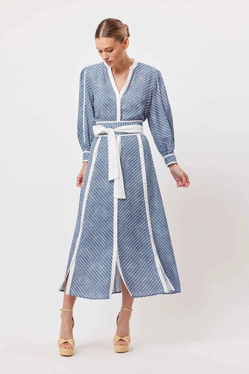 Coba Linen Viscose Midi Dress in Del Mar Stripe