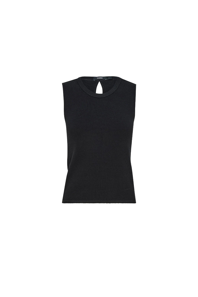 Back Cut Out Mini Rib Tank Black