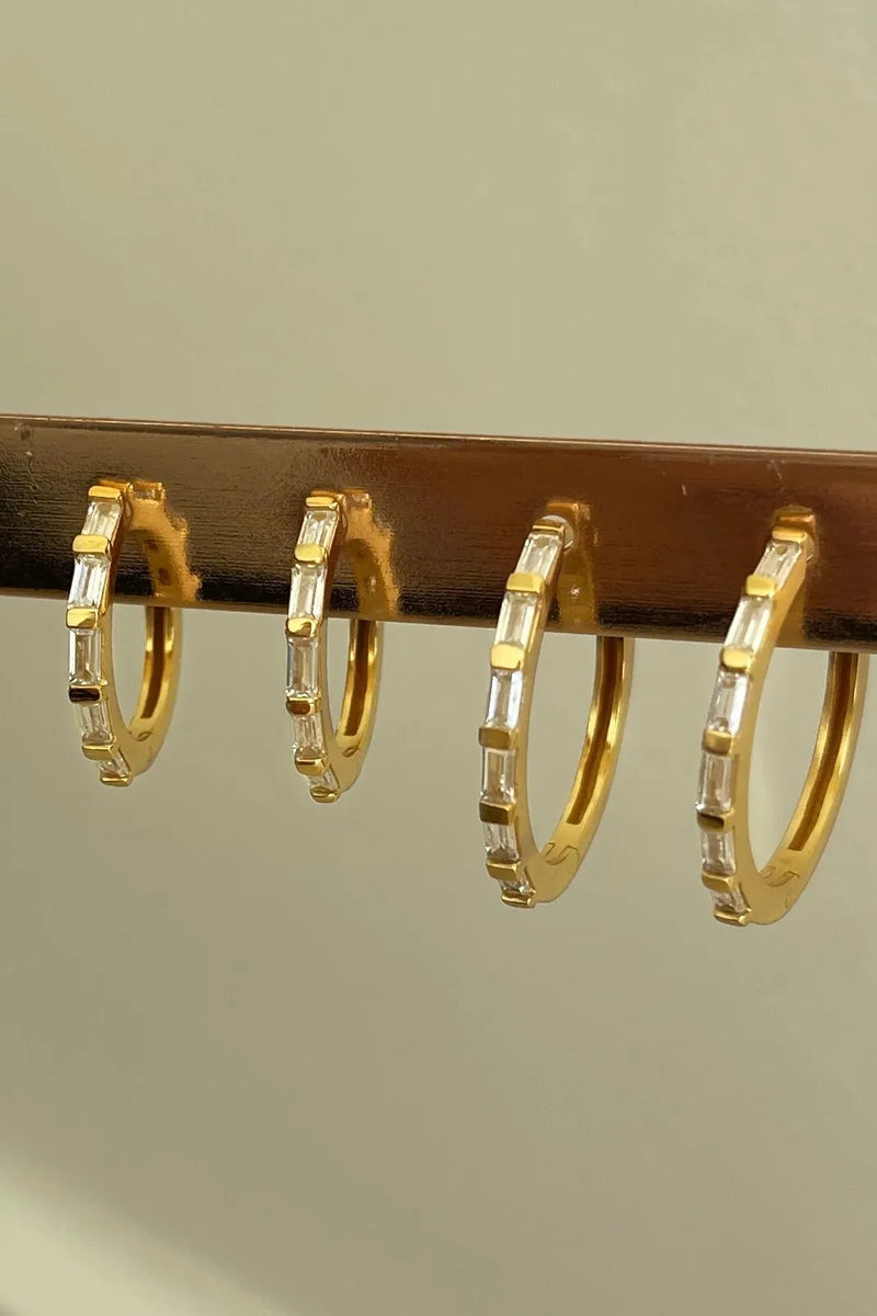Crystal Baguette Midi Hoops Gold