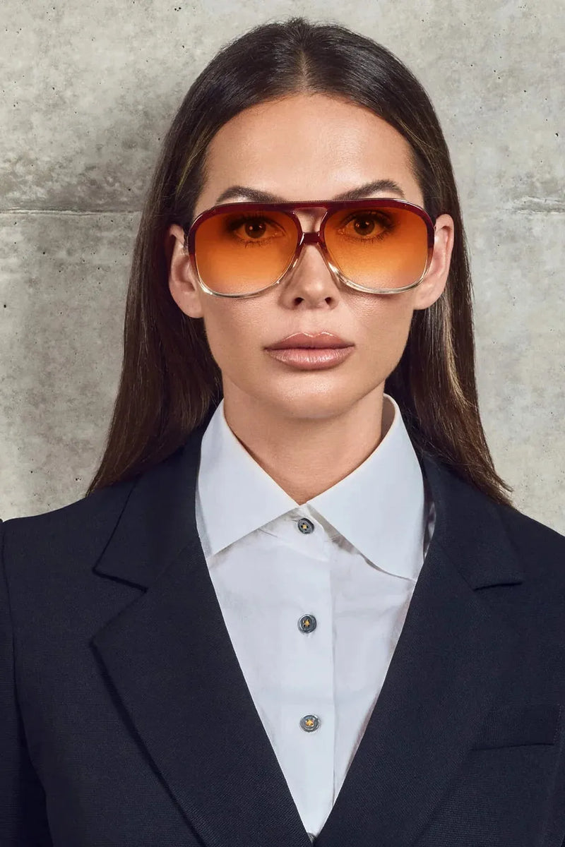 Bang Bang Burnt Orange Fade to Crystal w. Gold Metal / Orange Gradient Lens