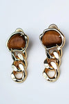 Bean Statement Chain Earrings Tiger's Eye 18K Gold Plating