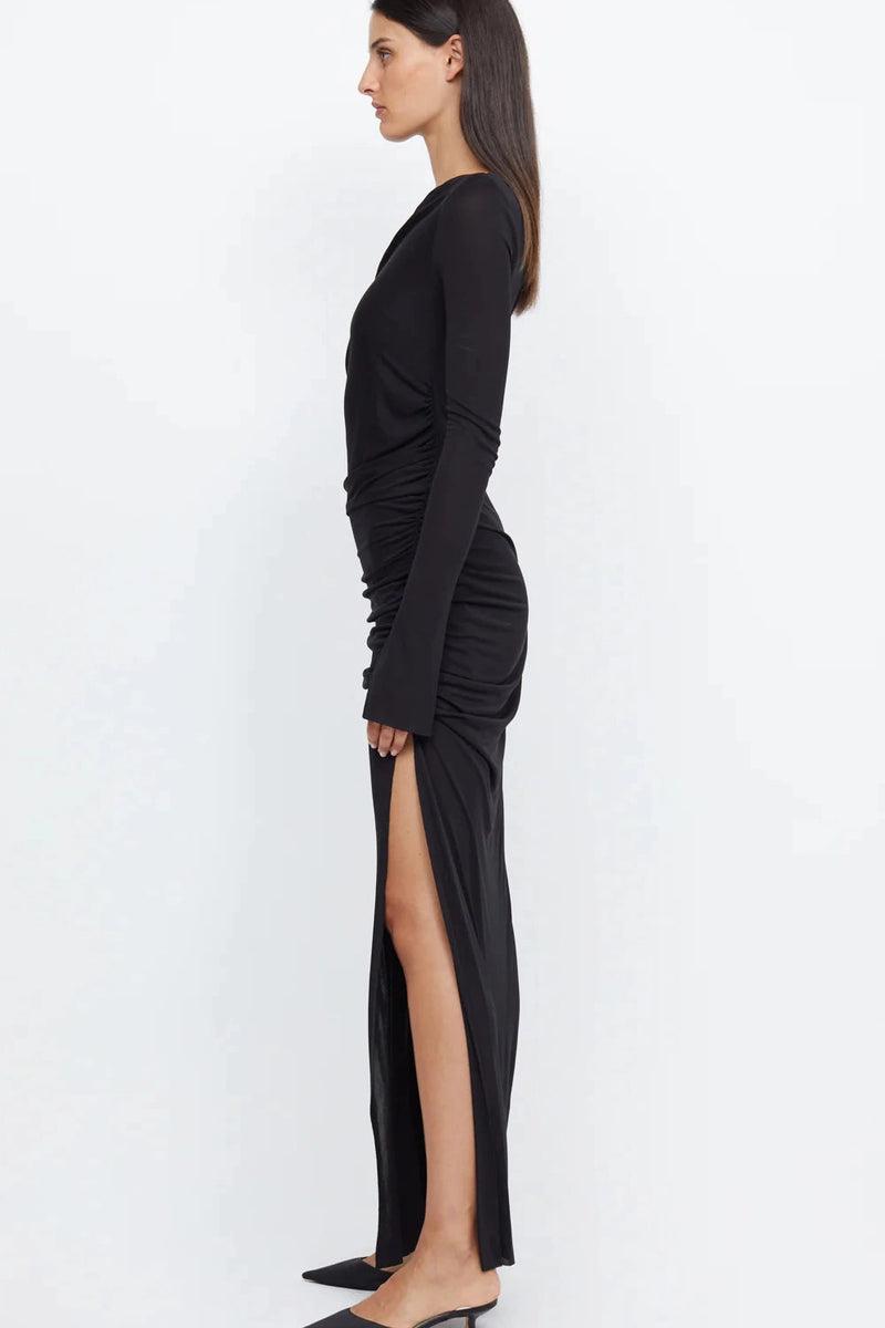 Monette Asym Long Sleeve Maxi Dress Black