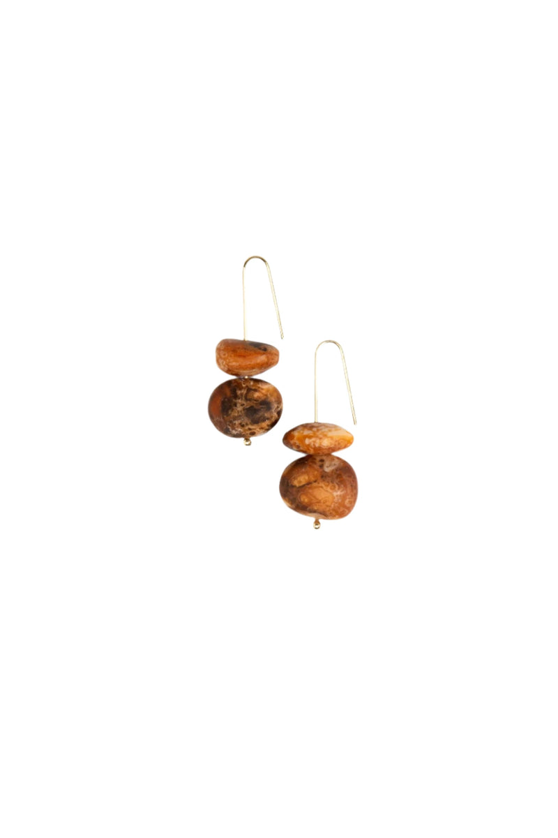 Temple Earth Wire Earrings Dark Horn Gold Filled