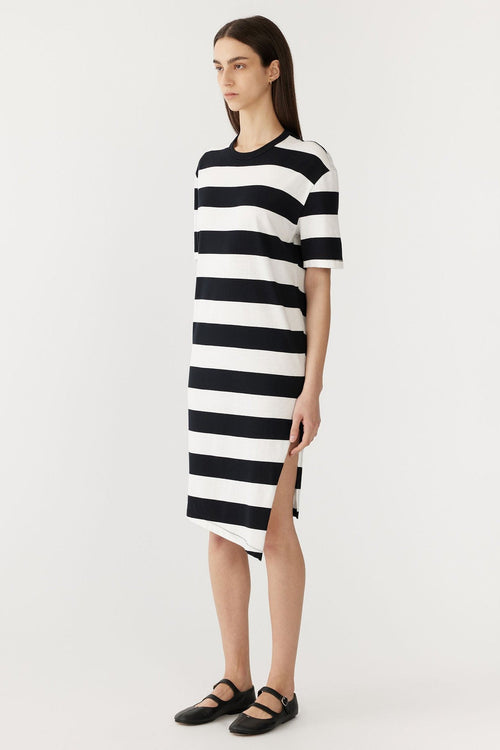 Stripe Side Split S/S Dress Black/White