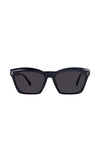 Black sunglasses with dark lenses on a white background
