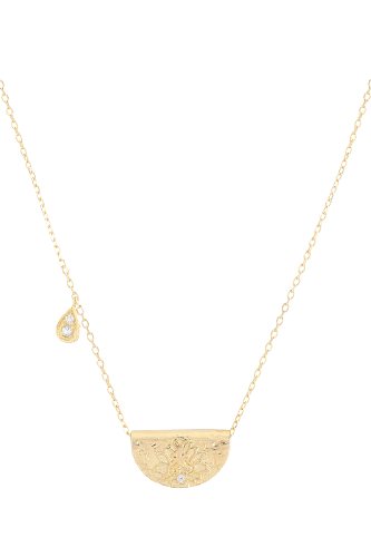 Gold Lotus Birthstone Necklace April WhiteTopaz