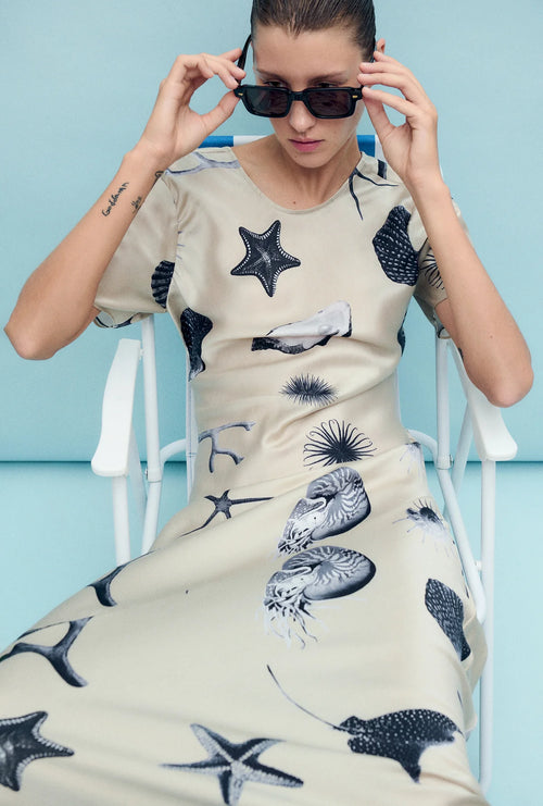 Short Sleeve Bias Dress Seashells