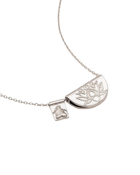 Sterling Silver Lotus and Little Buddha Necklace