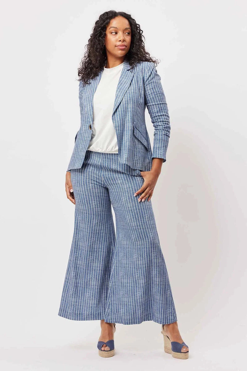 Panama Linen Viscose Blazer in Del Mar Stripe