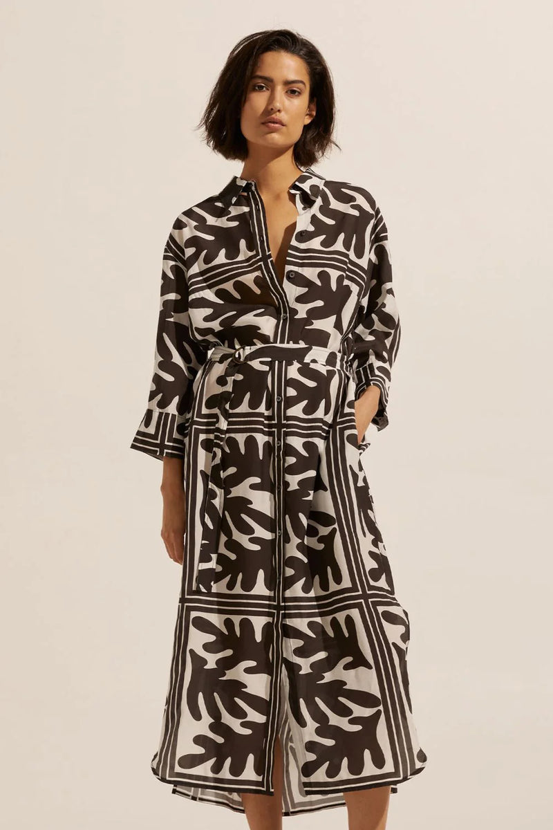 Pinpoint Dress Frond Choc