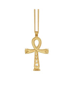 Gold Ankh cross necklace on a white background