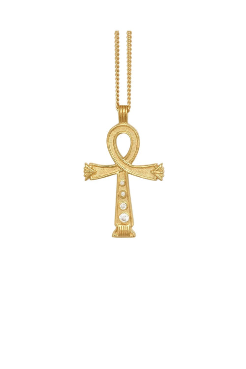 Gold Ankh cross necklace on a white background