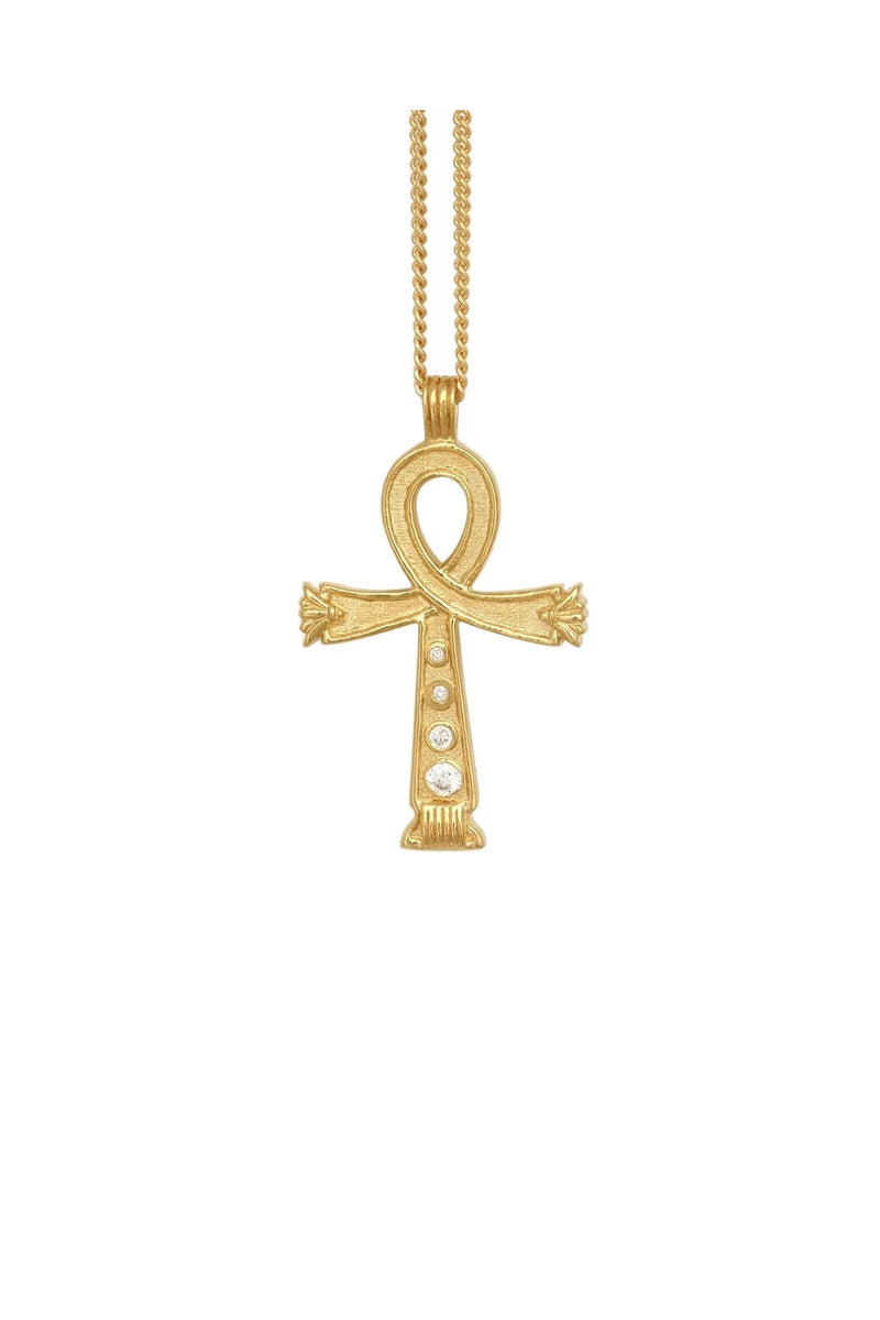 Gold Ankh cross necklace on a white background