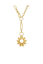 Gold necklace with a star-shaped pendant on a white background