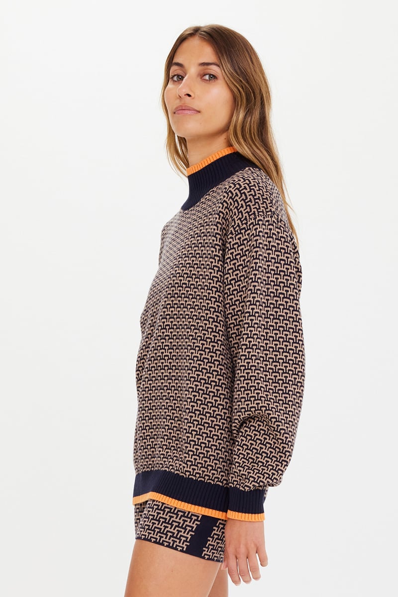 Castilla Clementine Knit Crew Navy/Tan