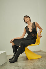 Visions Lace Deep V Maxi Dress Ebony