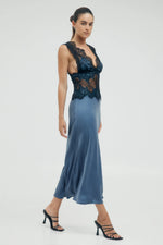Visions Lace Deep V Maxi Dress Sapphire