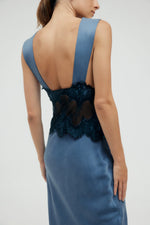 Visions Lace Deep V Maxi Dress Sapphire