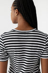 Stripe Rib Placket S/S T.Shirt Black/White