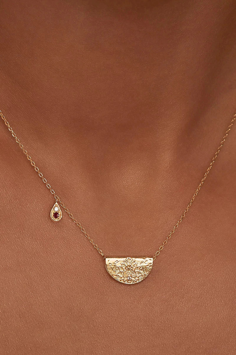 Gold Lotus Birthstone Necklace January Garnet