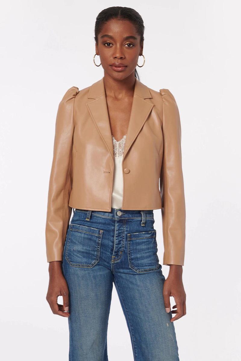 Tan vegan leather jacket best sale
