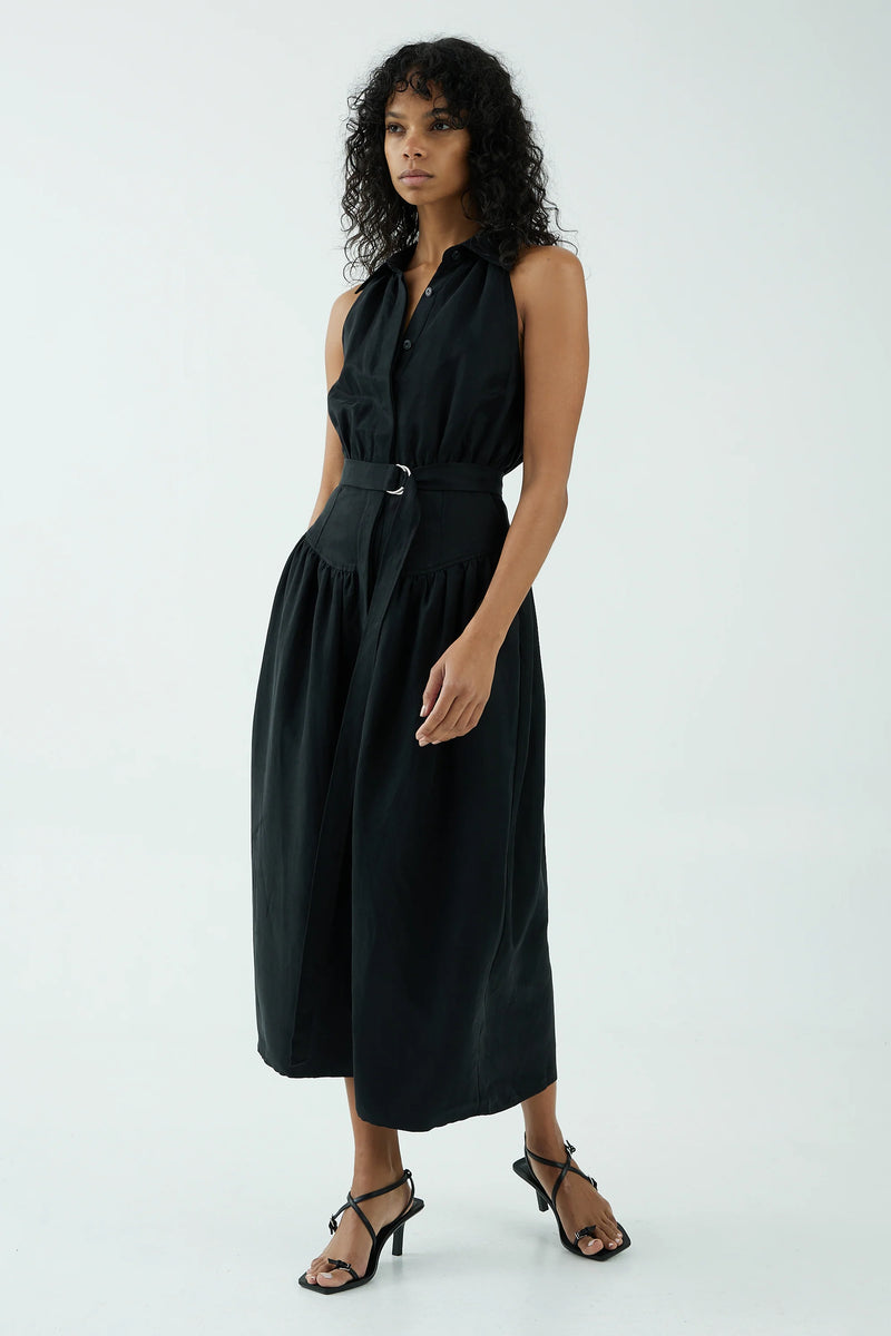 Tight Lipped Midi Shirt Shirt Dress Black