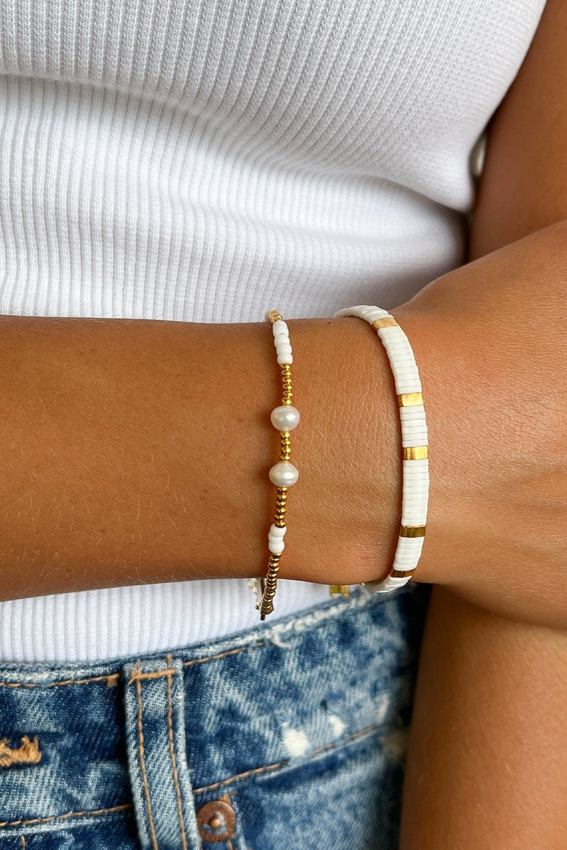 Cabana Bead and Pearl Bracelet Coconut