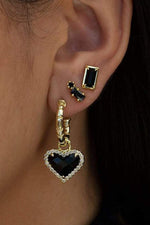 Silver Whitney Gemstone Heart Earrings Onyx